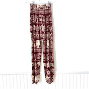 Elephant Burgundy Ruched Waist Harem Pants Small